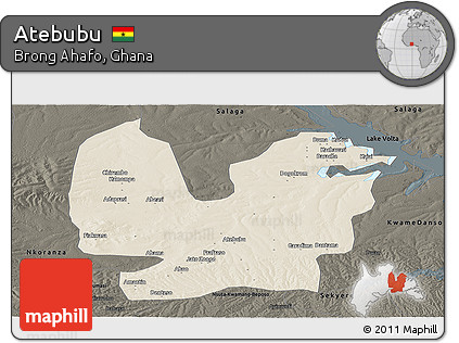 Shaded Relief Panoramic Map of Atebubu, darken