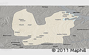 Shaded Relief Panoramic Map of Atebubu, darken, semi-desaturated