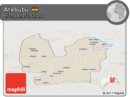 Shaded Relief Panoramic Map of Atebubu, lighten