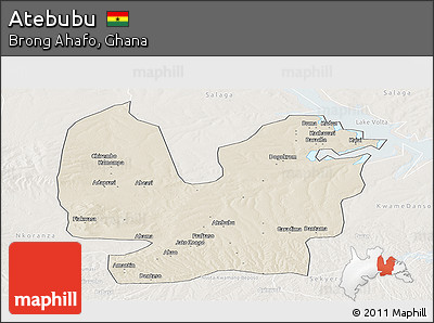Shaded Relief Panoramic Map of Atebubu, lighten