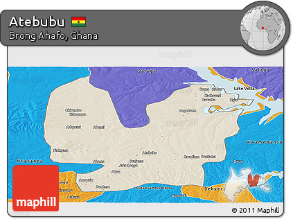 Shaded Relief Panoramic Map of Atebubu, political outside