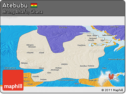 Shaded Relief Panoramic Map of Atebubu, political outside