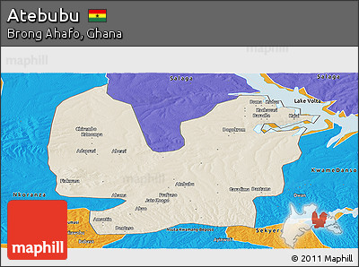 Shaded Relief Panoramic Map of Atebubu, political outside