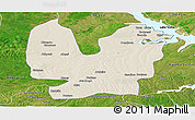 Shaded Relief Panoramic Map of Atebubu, satellite outside