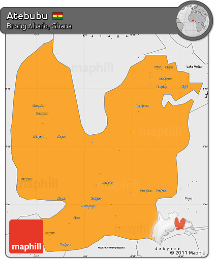 Political Simple Map of Atebubu, single color outside, borders and labels