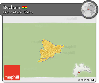 Savanna Style 3D Map of Bechem, single color outside