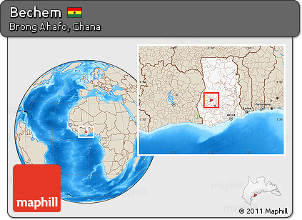 Shaded Relief Location Map of Bechem, highlighted country