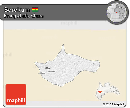 Classic Style 3D Map of Berekum, single color outside