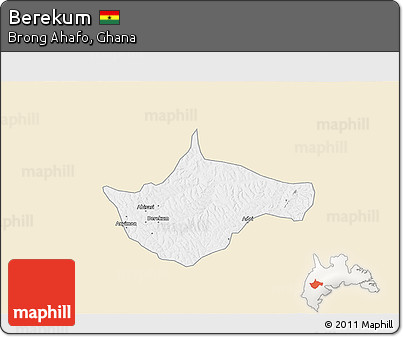 Classic Style 3D Map of Berekum, single color outside