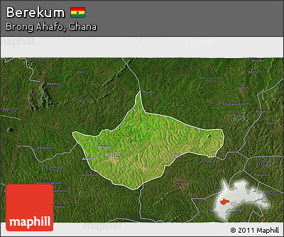 Satellite 3D Map of Berekum, darken