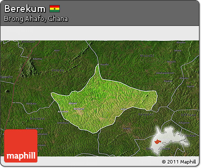 Satellite 3D Map of Berekum, darken