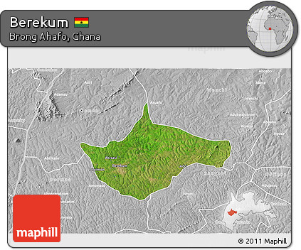 Satellite 3D Map of Berekum, lighten, desaturated