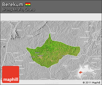 Satellite 3D Map of Berekum, lighten, desaturated