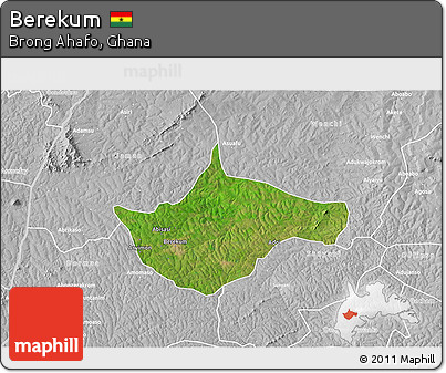 Satellite 3D Map of Berekum, lighten, desaturated