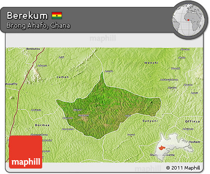 Satellite 3D Map of Berekum, physical outside