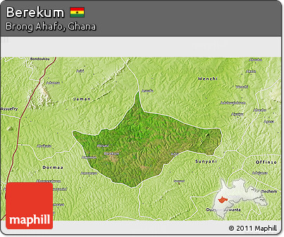 Satellite 3D Map of Berekum, physical outside