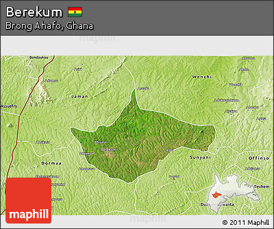 Satellite 3D Map of Berekum, physical outside
