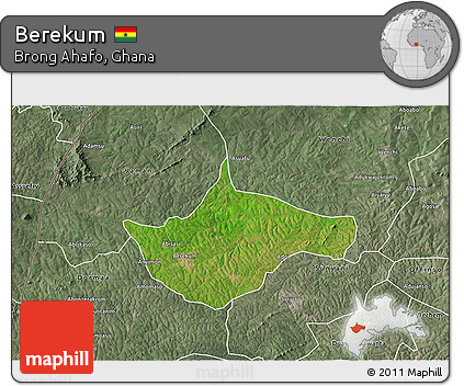 Satellite 3D Map of Berekum, semi-desaturated