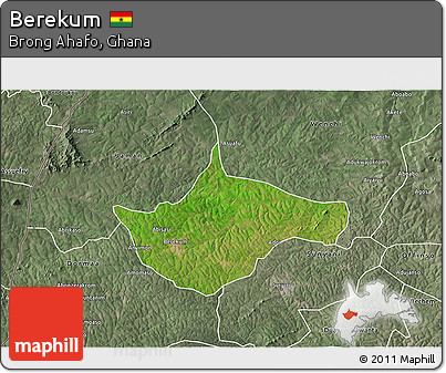 Satellite 3D Map of Berekum, semi-desaturated