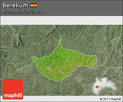 Satellite 3D Map of Berekum, semi-desaturated