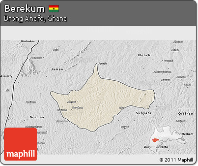 Shaded Relief 3D Map of Berekum, desaturated