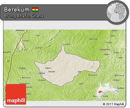Shaded Relief 3D Map of Berekum, physical outside
