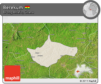 Shaded Relief 3D Map of Berekum, satellite outside
