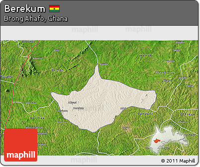 Shaded Relief 3D Map of Berekum, satellite outside