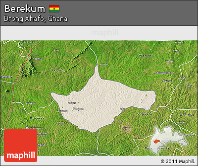 Shaded Relief 3D Map of Berekum, satellite outside