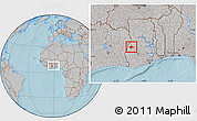 Gray Location Map of Berekum, within the entire country, hill shading