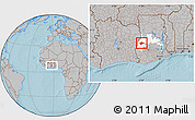 Gray Location Map of Berekum, highlighted parent region, hill shading