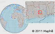 Gray Location Map of Berekum, hill shading