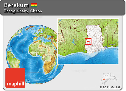 Physical Location Map of Berekum, highlighted country