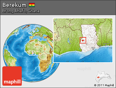 Physical Location Map of Berekum, highlighted country
