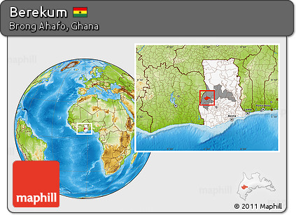 Physical Location Map of Berekum, highlighted country, highlighted parent region