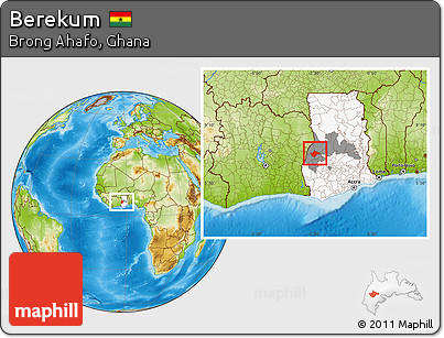 Physical Location Map of Berekum, highlighted country, highlighted parent region