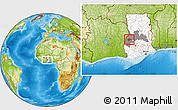 Physical Location Map of Berekum, highlighted country, highlighted parent region