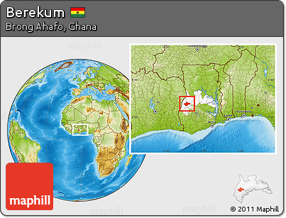 Physical Location Map of Berekum, highlighted parent region, within the entire country