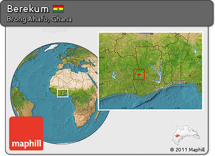 Satellite Location Map of Berekum, within the entire country