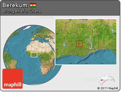 Satellite Location Map of Berekum, within the entire country