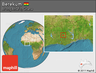Satellite Location Map of Berekum, within the entire country