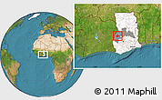 Satellite Location Map of Berekum, highlighted country, highlighted parent region
