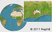 Satellite Location Map of Berekum, highlighted parent region, within the entire country