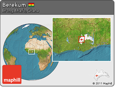 Satellite Location Map of Berekum, highlighted parent region