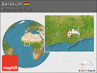 Satellite Location Map of Berekum, highlighted parent region