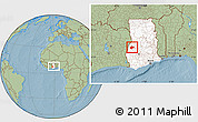 Savanna Style Location Map of Berekum, highlighted country, within the entire country, hill shading