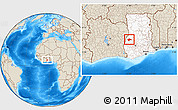 Shaded Relief Location Map of Berekum, highlighted country