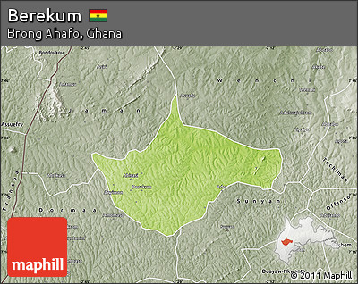 Physical Map of Berekum, semi-desaturated