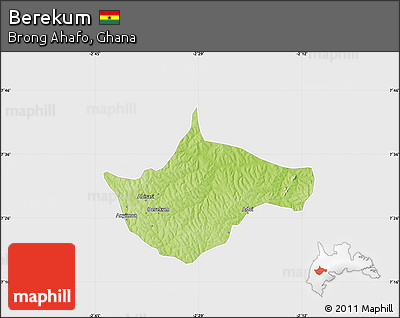 Physical Map of Berekum, single color outside
