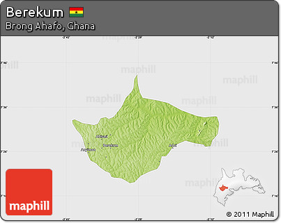 Physical Map of Berekum, single color outside